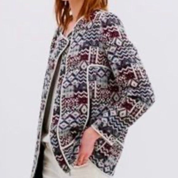 Zara Aztec Jacquard Tapestry Zippered Jacket Pockets Medium - Picture 1 of 13
